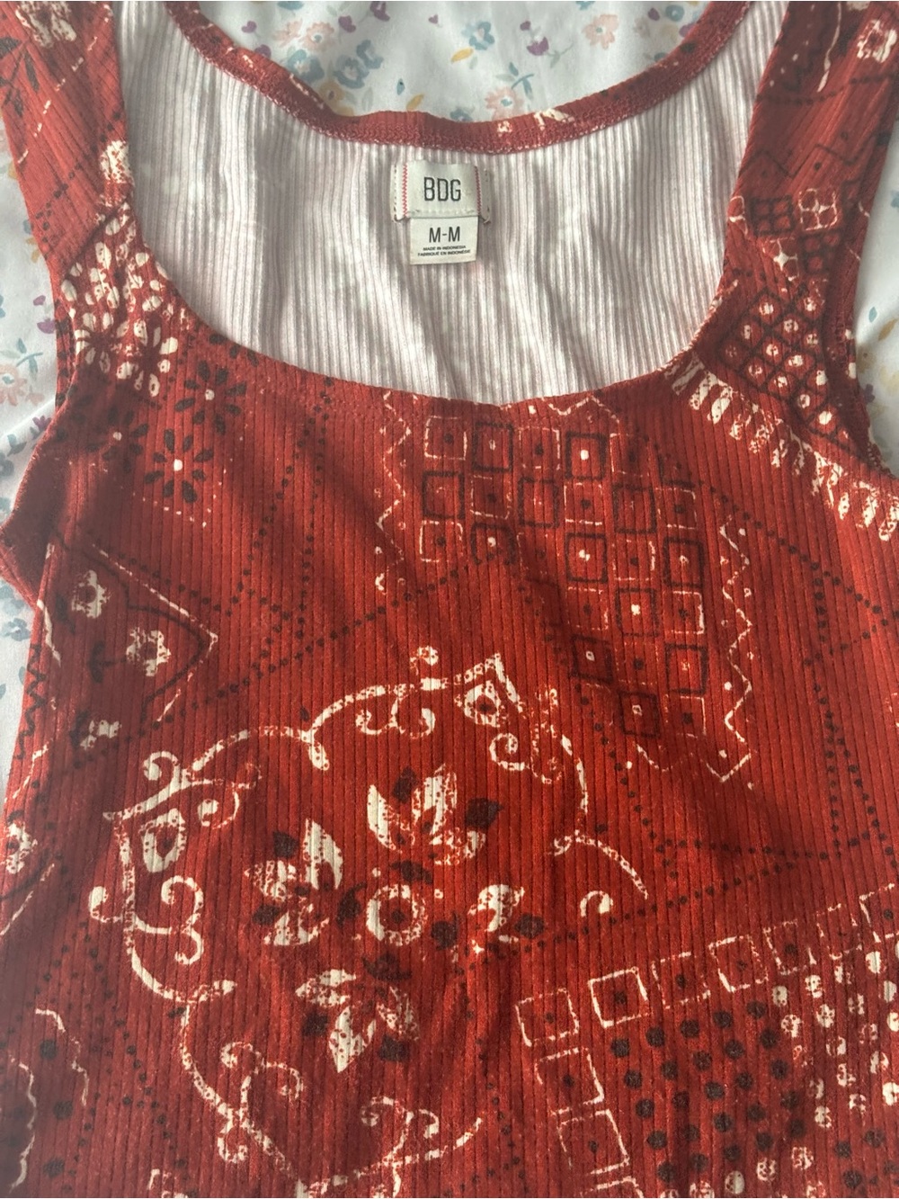 BDG Rust Red Printed Ribbed Tank